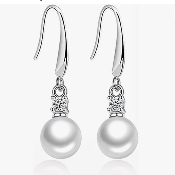 Jewelry - Earrings Pearl Dangle Silver Tone With Crystal Accent